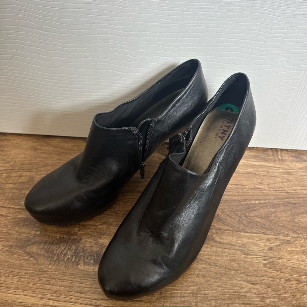 Black leather ankle booties